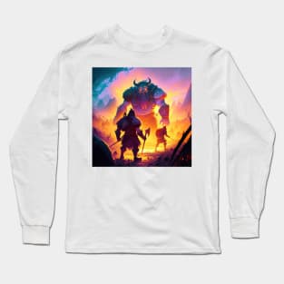 Valheim Vikings Fighting off a Troll Long Sleeve T-Shirt